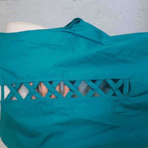 Cruel Denim Teal Cut Out Back Sleeveless Top Teal Button Tank Top - Picture 6 of 13